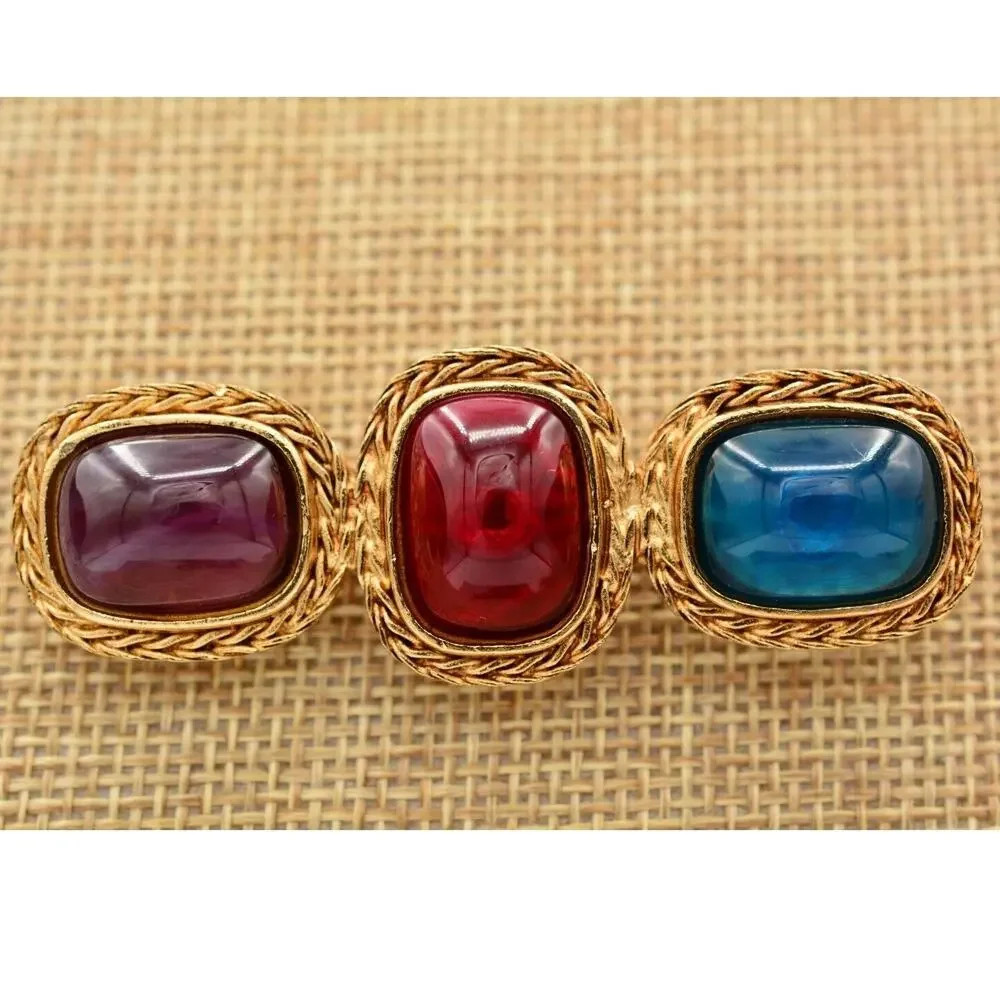 Givenchy Vintage Gripoix Glass Pin Brooch Gold Cabochon Runway Signed 80s BinAT